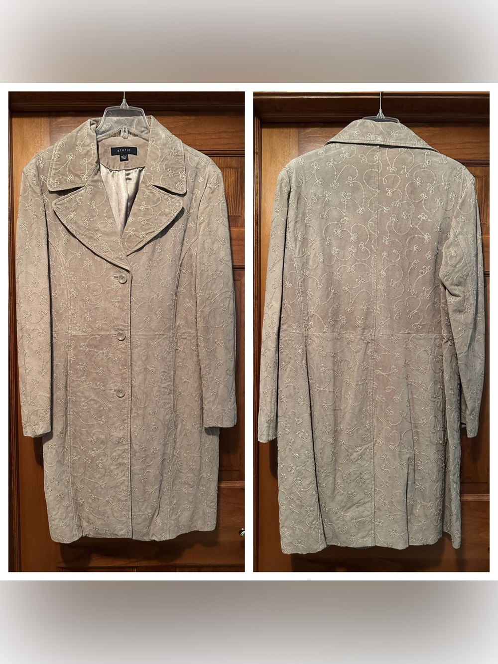 Static Light Beige Embroidered Trench Coat